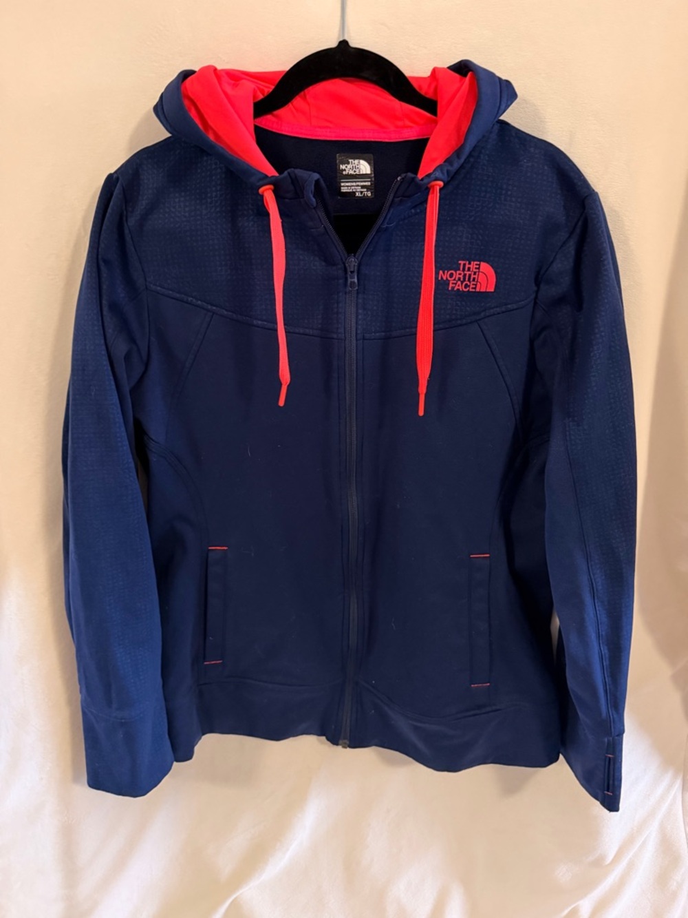 The North Face Navy Jacket with Bright Pink Accents